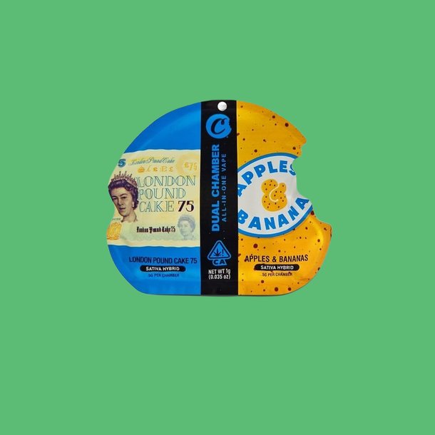 Dual Chamber THC Vape Pen 0.5+0.5ml London Pound Cake & Apples and Banana Dual Chamber THC Vape Pen 0.5+0.5ml London Pound Cake & Apples and Banana